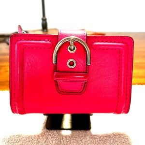 Coach Bright Pink Leather Wallet with Buckle